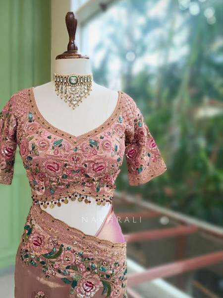 Siya Peach Floral Embroidered Saree with Readymade Blouse