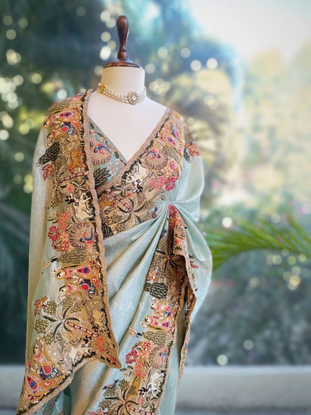 Arohini Green Saree with Embroidered Printed Border