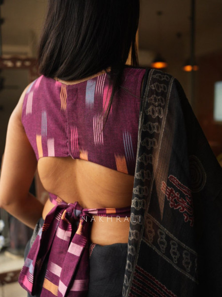 Assorted Purple Ikat Woven Sleeveless Blouse with Tie-Up Back Detail