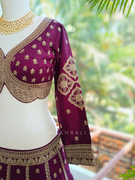 Toshika Wine Lehenga Set with Detailed Embroidery Work