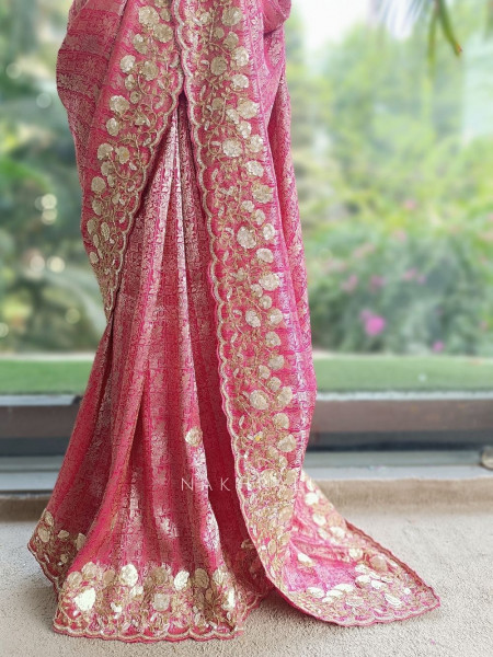 Symphony Magenta Saree with Zardozi Floral Embroidery