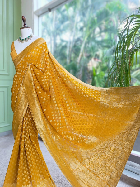 Gulzaar Mustard Banarasi Silk Saree with Brocade Pallu