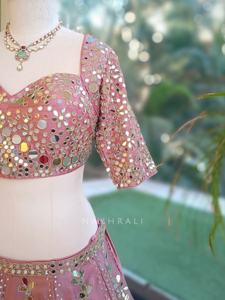 Aaina-e-Gul Pink Tissue Silk & Organza Silk Lehenga