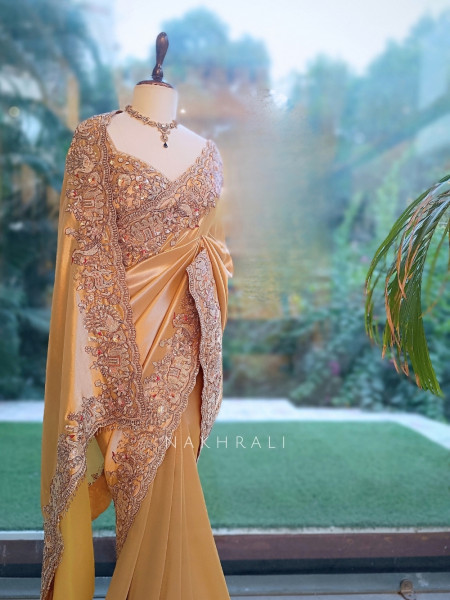 Swarnim Avadh Golden Saree with Readymade Blouse