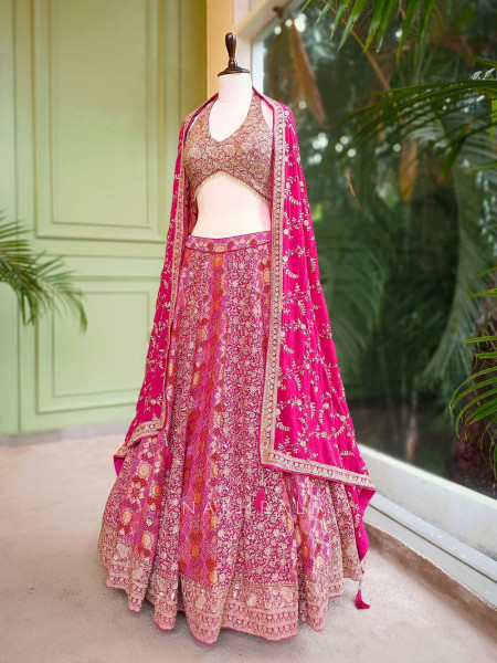 Ruhani Magenta Brocade Lehenga with Zari and Sequin Work