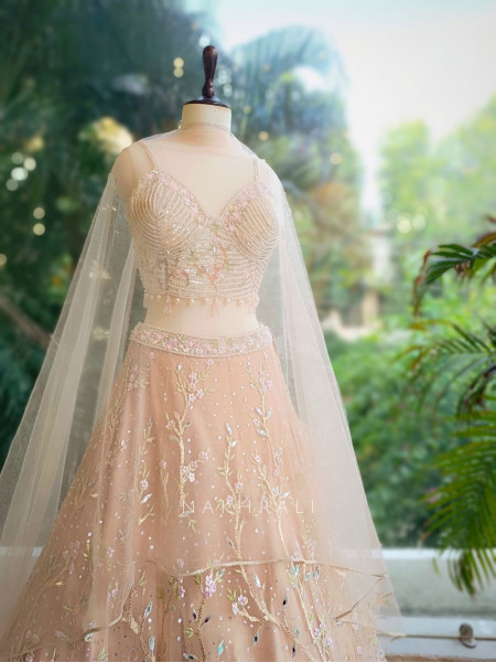 Aurelia Gold Net Lehenga with Beads & Sequin Embroidery