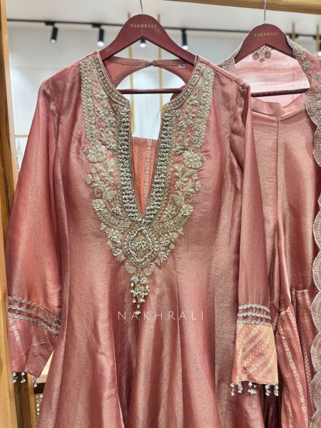 Nazakat-E-Tissue Onion Pink Short Anarkali Sharara Suit Set