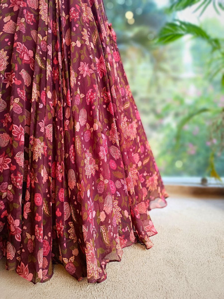 Crimson Bloom Georgette Corset Lehenga with Sequin Embroidery