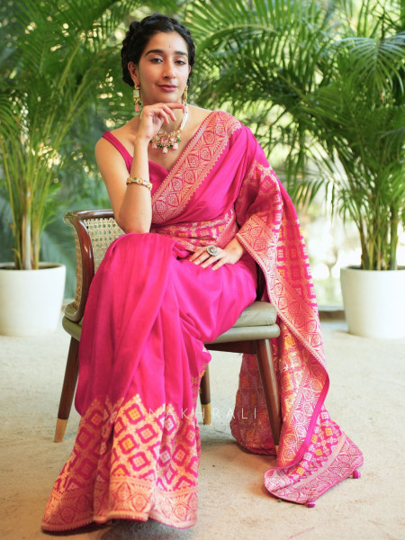 Magenta Silk Saree with Brocade Work Border