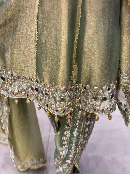 Amaya Green Dhoti Kurta Set with Mirror and Gota Patti Work