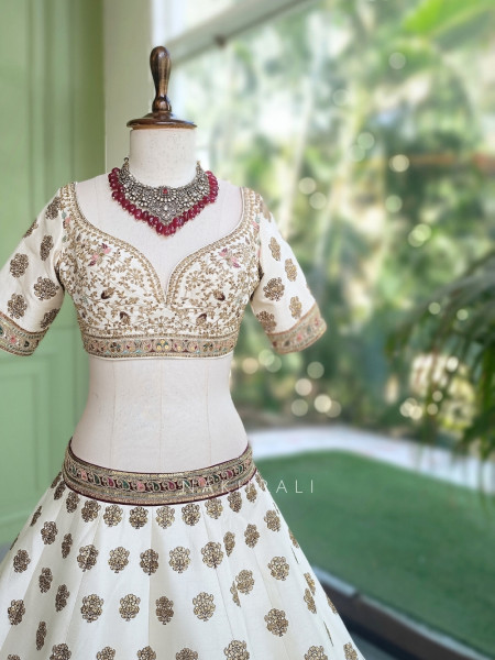 Veda Cream Raw Silk Bridal Lehenga