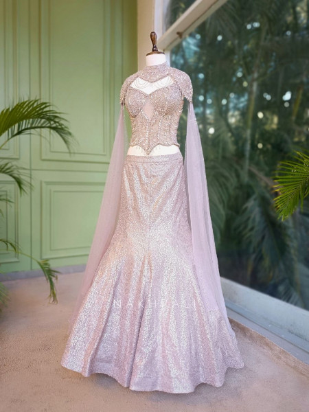 Averin Grey Mermaid Lehenga with Sequin and Cut Dana Work