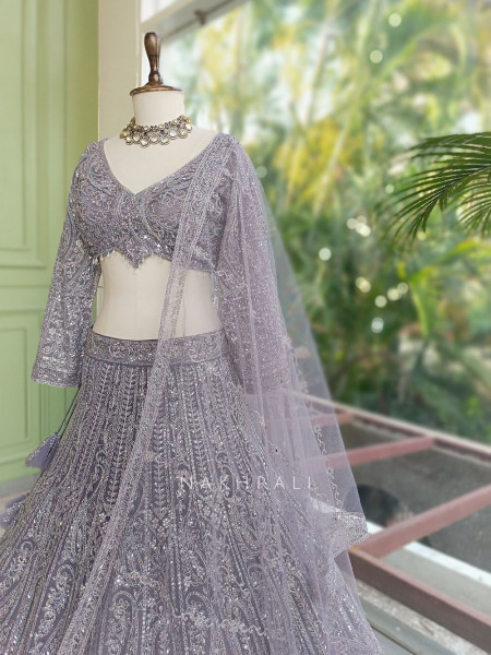Venoora Lavender Bridal Lehenga with Zari and Sequin Work