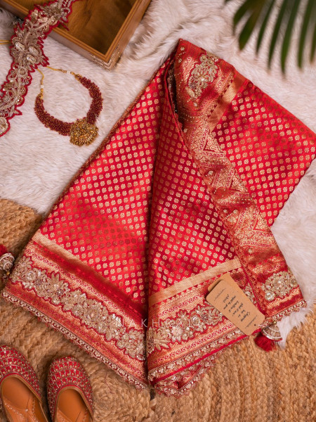 Shringaar Red Brocade Silk Saree with Zari and Sequin Work