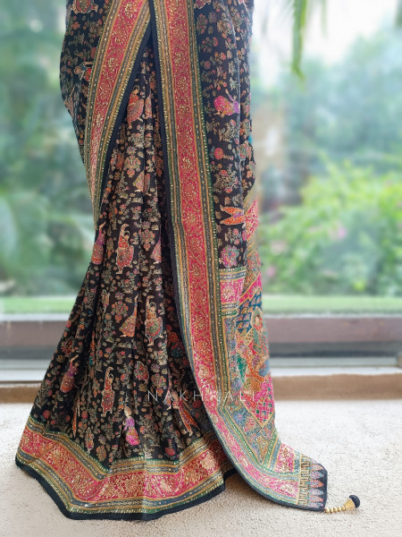 KathaKala Black Pichwai Kalamkari Saree