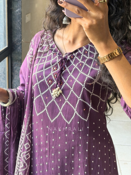 Navira Purple Printed Kurta Palazzo Set with Dori Detail