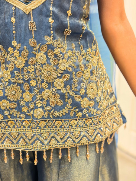 Laylara Blue Indo Western Palazzo Set with Sequin Work