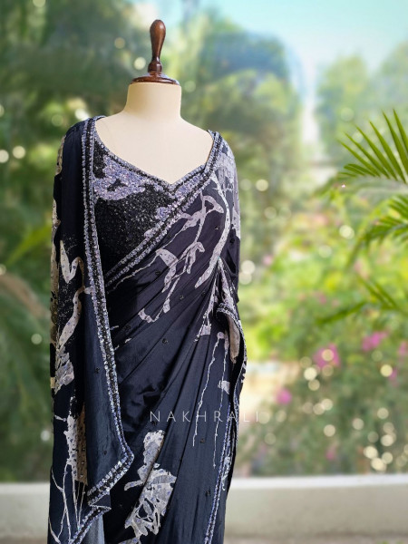 Midnight Muse Black Satin Saree with Sequin Blouse