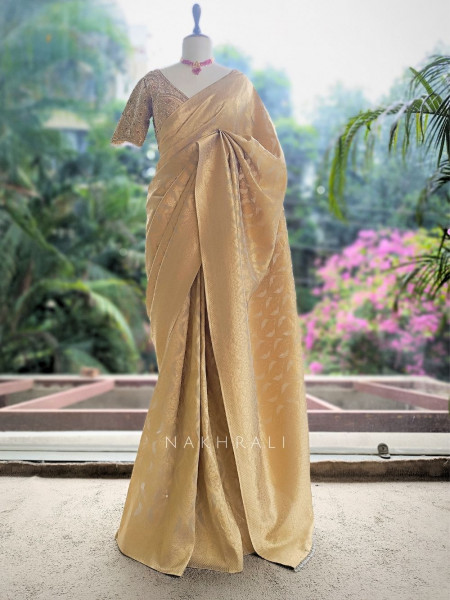 Resham Pista Green Saree with Readymade Blouse