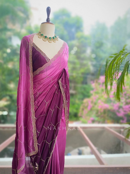 Twilight Mirage Wine Saree with Running Blouse Piece