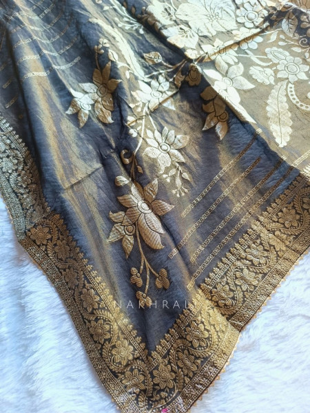 Noorline Glow Black Semi-stitched Dress Material with Sequin and Cut Dana Work