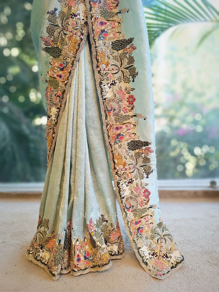 Arohini Green Saree with Embroidered Printed Border