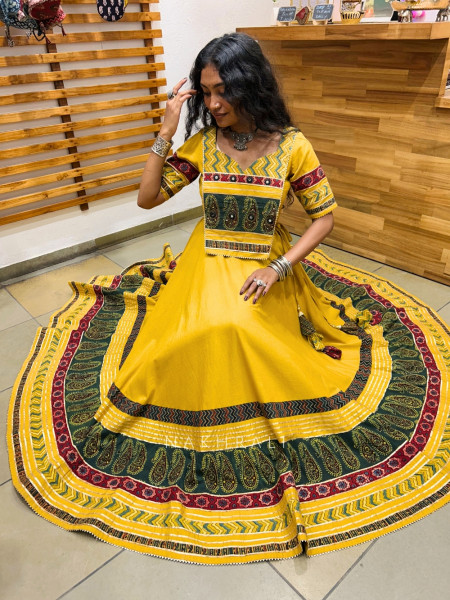 Raasvati Yellow Pure Cotton Navratri Lehenga Choli