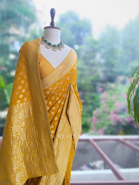 Gulzaar Mustard Banarasi Silk Saree with Brocade Pallu