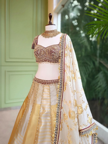 Kanakriti Golden Gota Mirror Work Lehenga