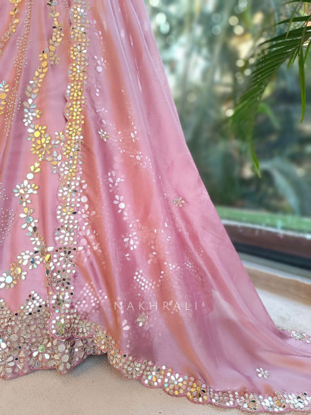 Aaina-e-Gul Pink Tissue Silk & Organza Silk Lehenga