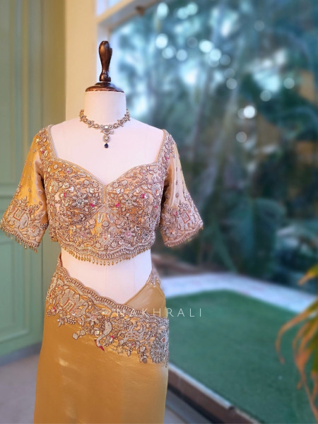 Swarnim Avadh Golden Saree with Readymade Blouse