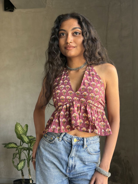 Tierra Flare purple Printed Crop Top