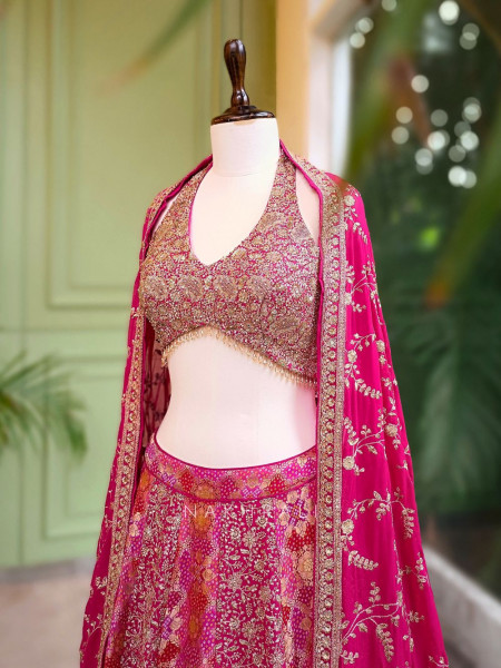 Ruhani Magenta Brocade Lehenga with Zari and Sequin Work