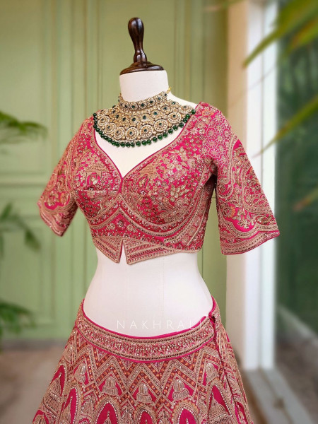 Rajmohini Magenta Bridal Lehenga with Zari and Stone Work