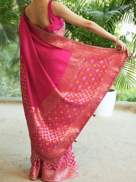 Magenta Silk Saree with Brocade Work Border
