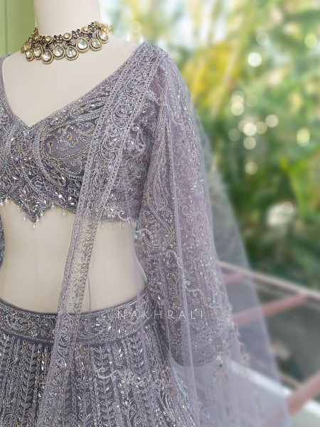 Venoora Lavender Bridal Lehenga with Zari and Sequin Work