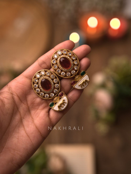 Zareen Red Polki Style Choker Set with Matching Earrings