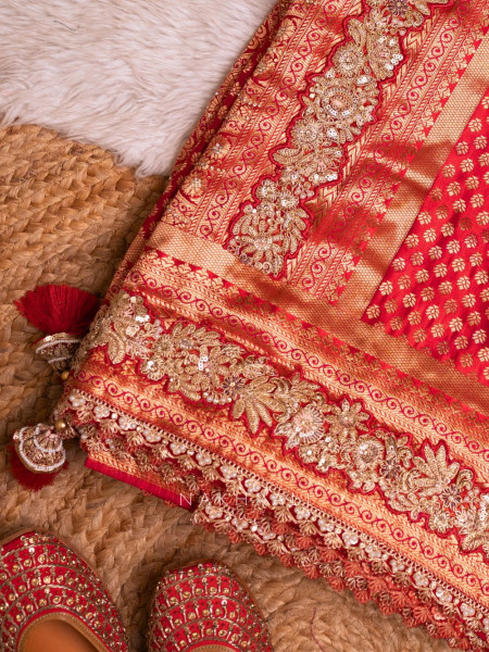 Shringaar Red Brocade Silk Saree with Zari and Sequin Work