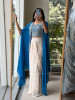 Aria Tulip Blue Georgette Crop Top Dhoti Skirt Set with Cape Jacket