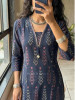 Tanirika Navy Blue Cotton Kurta Pant Set with Ikat Print