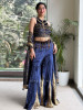 Nazneen Blue Velvet Indo-Western Crop Top Palazzo