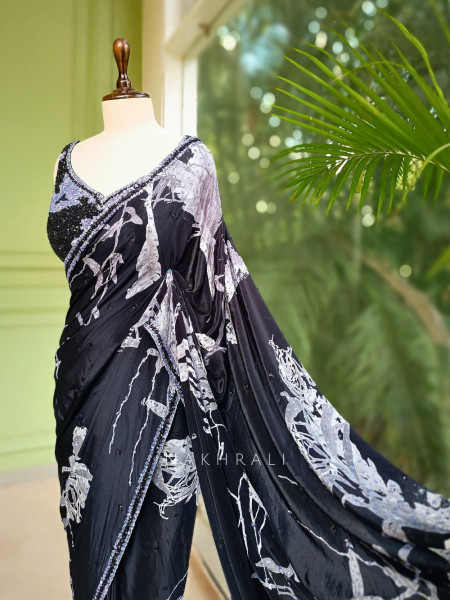 Midnight Muse Black Satin Saree with Sequin Blouse