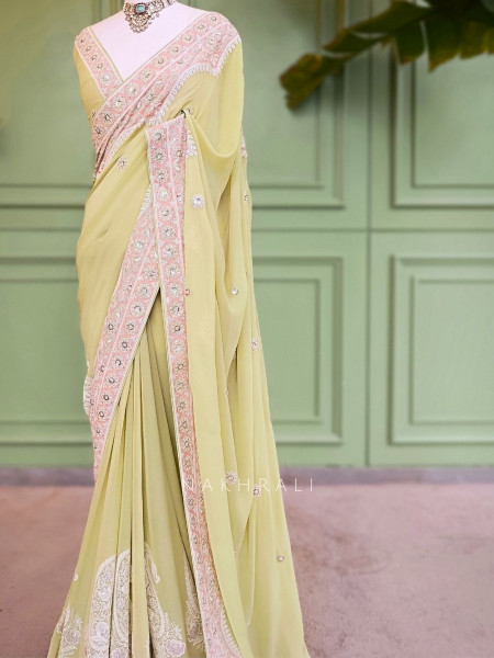 Apsara Scallop Embroidered Saree With Running Blouse