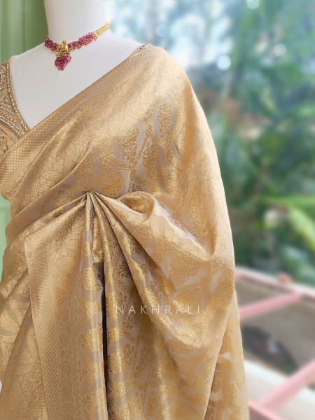 Resham Pista Green Saree with Readymade Blouse