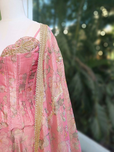 Rosabelle Pink Floral Lehenga Set with Embellished Corset