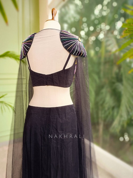 Viola Bloom Black Sequin Embroidered Dhoti Skirt Set