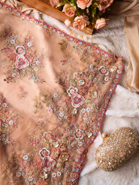 Glitter & Glam Onion Pink Saree with Readymade Blouse