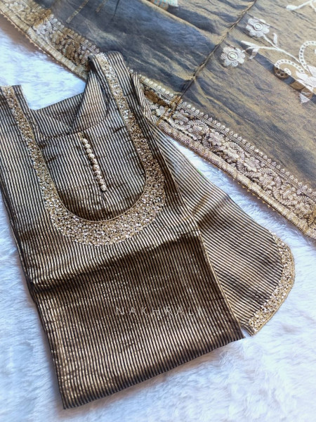 Noorline Glow Black Semi-stitched Dress Material with Sequin and Cut Dana Work