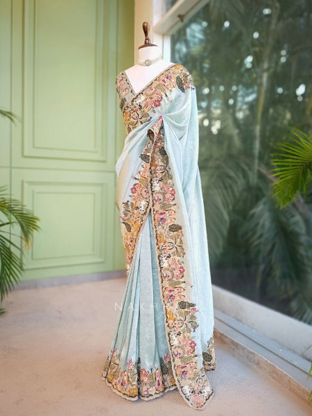 Arohini Green Saree with Embroidered Printed Border