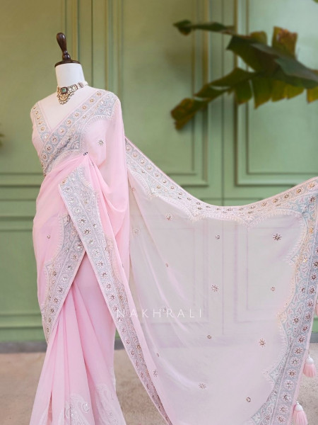 Apsara Scallop Embroidered Saree With Running Blouse
